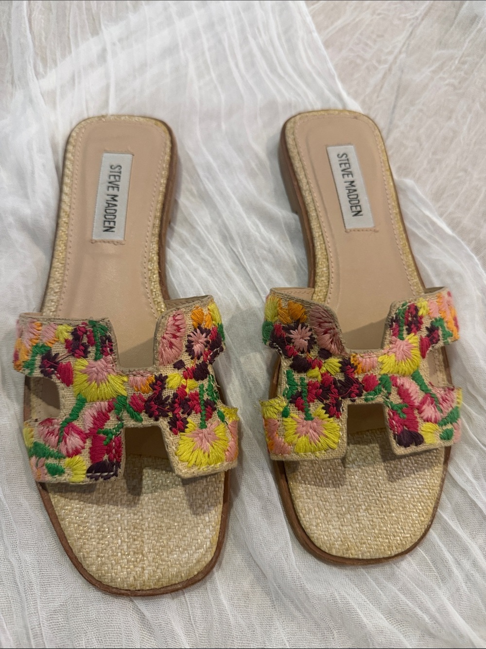 Steve Madden Multicolor Floral Embroidered Slide Sandals